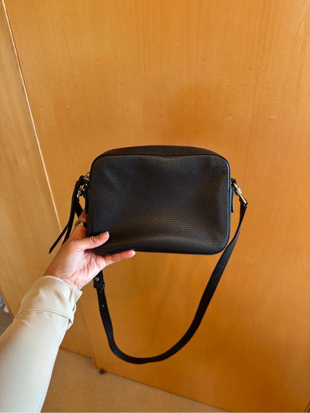 All Saints Black Pebbled Leather Crossbody Bag